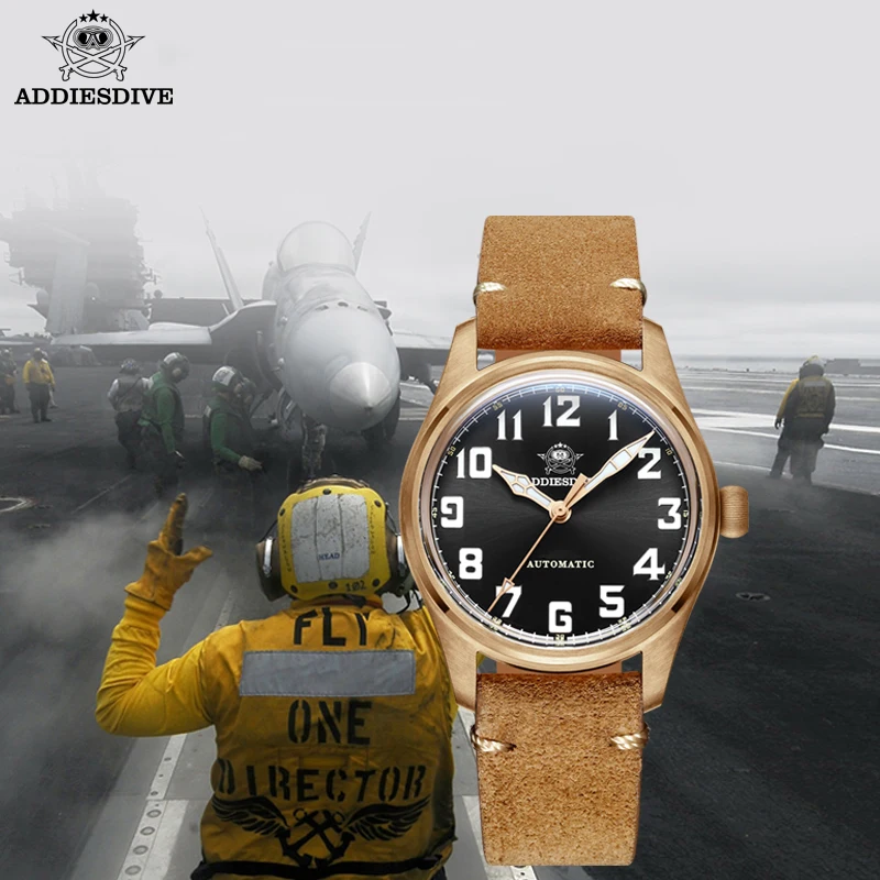 ADDIESDIVE-Reloj de pulsera de bronce para hombre, cronógrafo automático de lujo con cristal de zafiro Retro, resistente al agua hasta 200m, BGW9, NH35, CUSN8