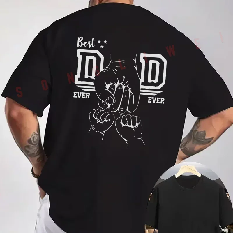 Best DAD EVER Father-Holds-Child Hand-in-Hand Pattern Motorcycle T-Shirt back Print Men Short sleeve Summer Casual Tops