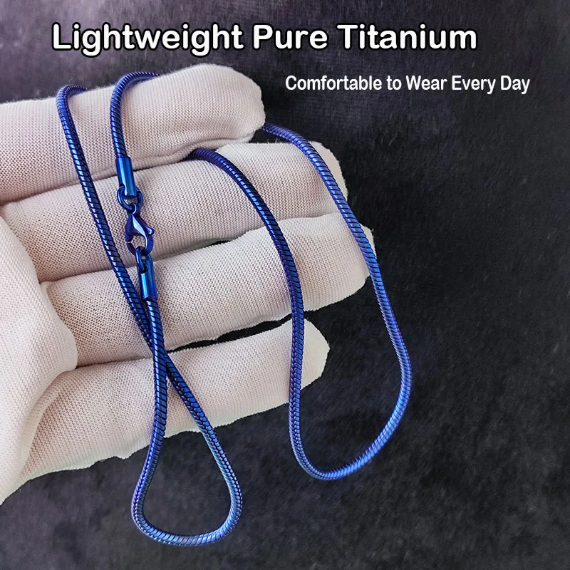 2.5mm Blue Titanium Necklace, Hypoallergenic Twist Chain for Sensitive Skin, No Green Skin