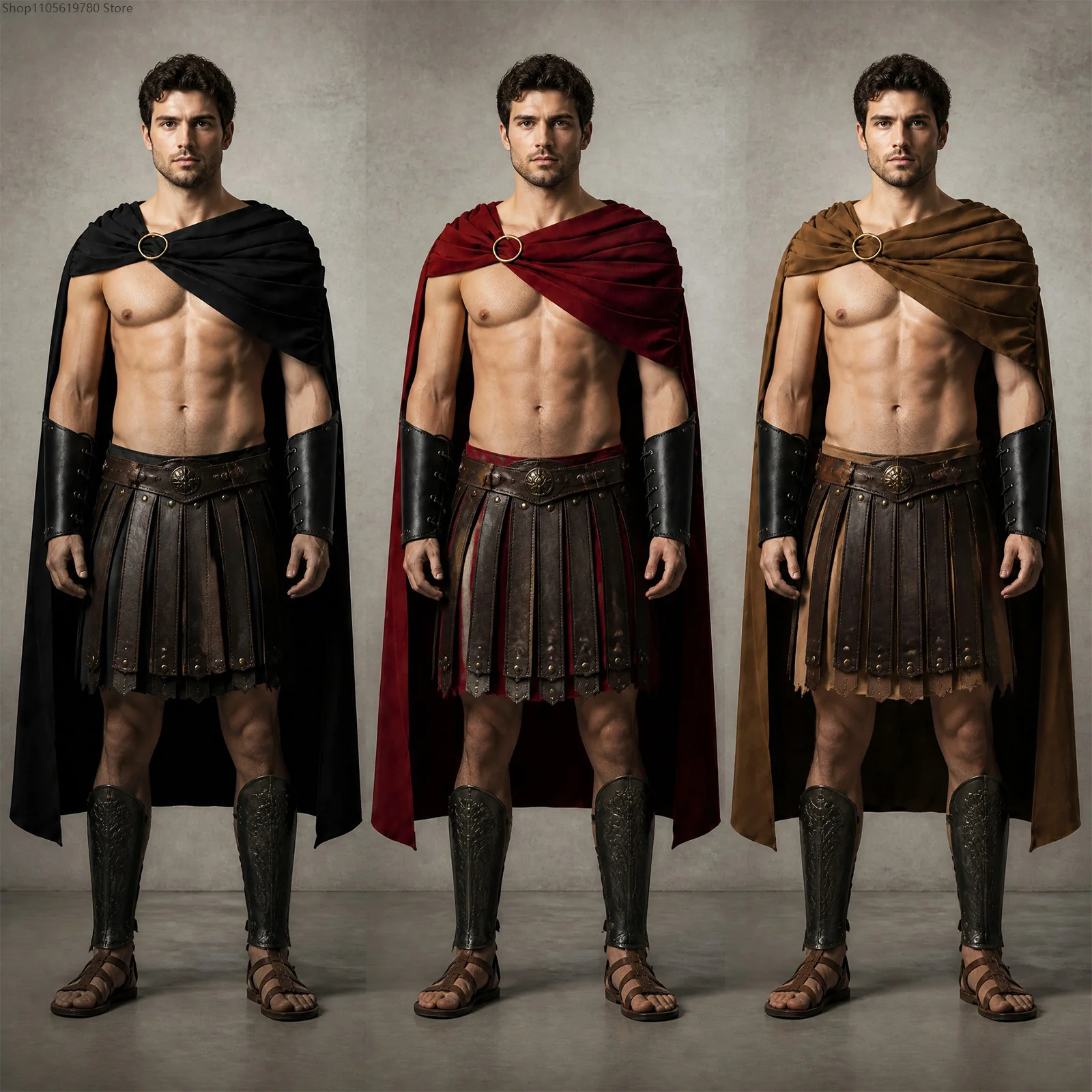 Antiker römischer Gladiator-Cosplay-Umhang für Herren, spartanischer Krieger, mehrfarbiger Kapuzenumhang, Halloween-Party, Bühnenkostüm für Rollenspiele.