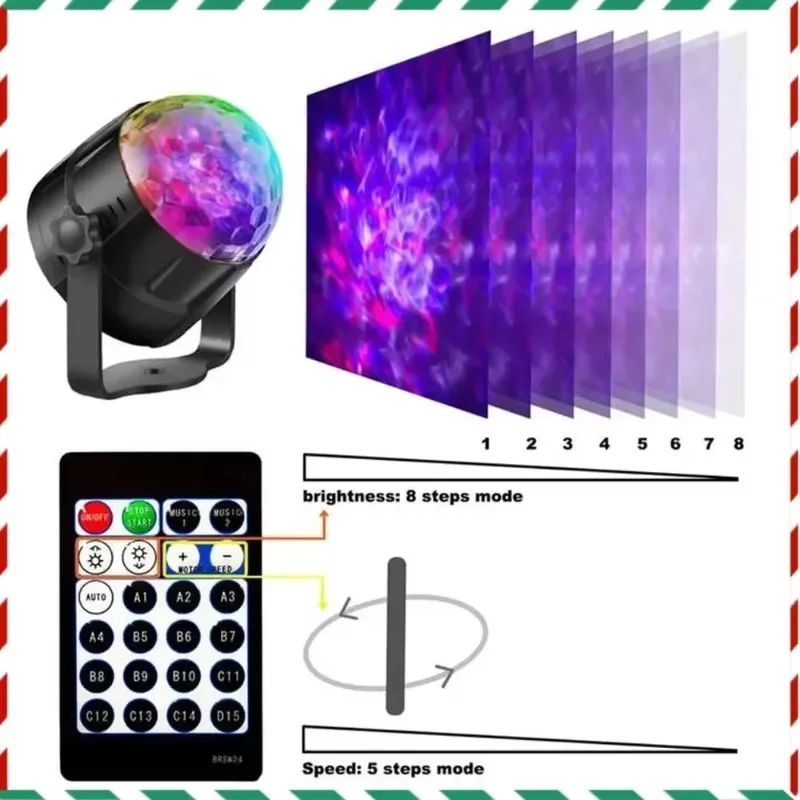

15 Colors Strobe Light Sound Activated Stage with Remote Control Disco Ball Lamps for Home Room Party Kids Birthday Wedding Bar