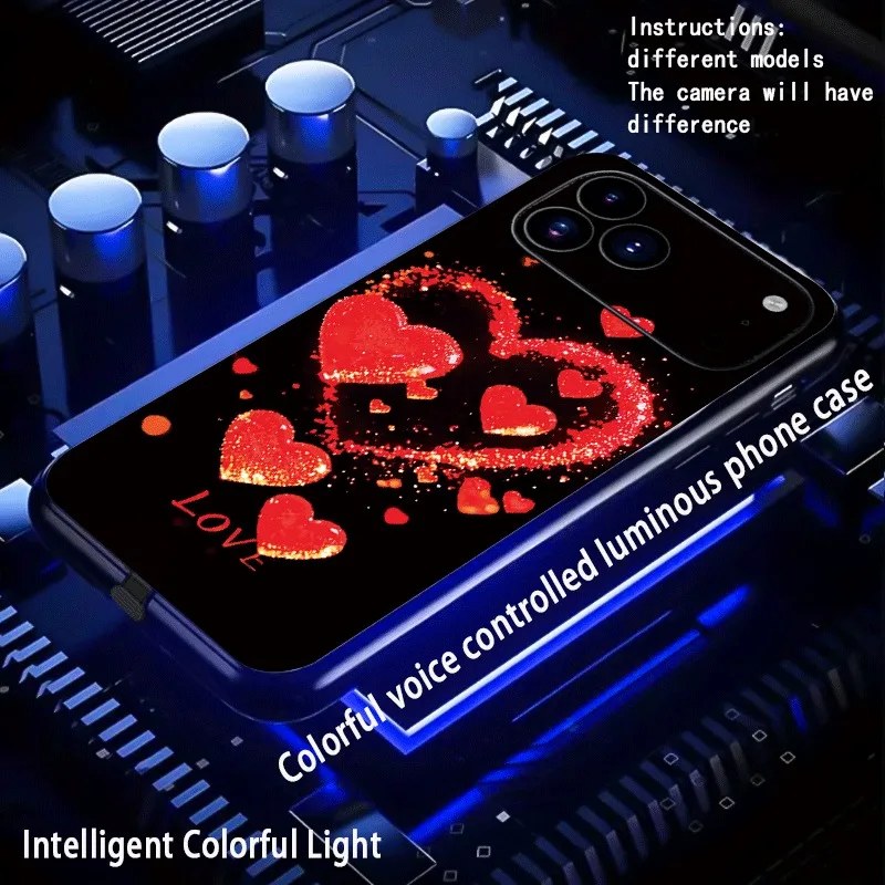 Red Love Heart LED Flash Phone Case For Samsung S26 S25 S23 Ultra S24 Plus A37 A57 A27 Voice Control Light Phone Cover Luminous