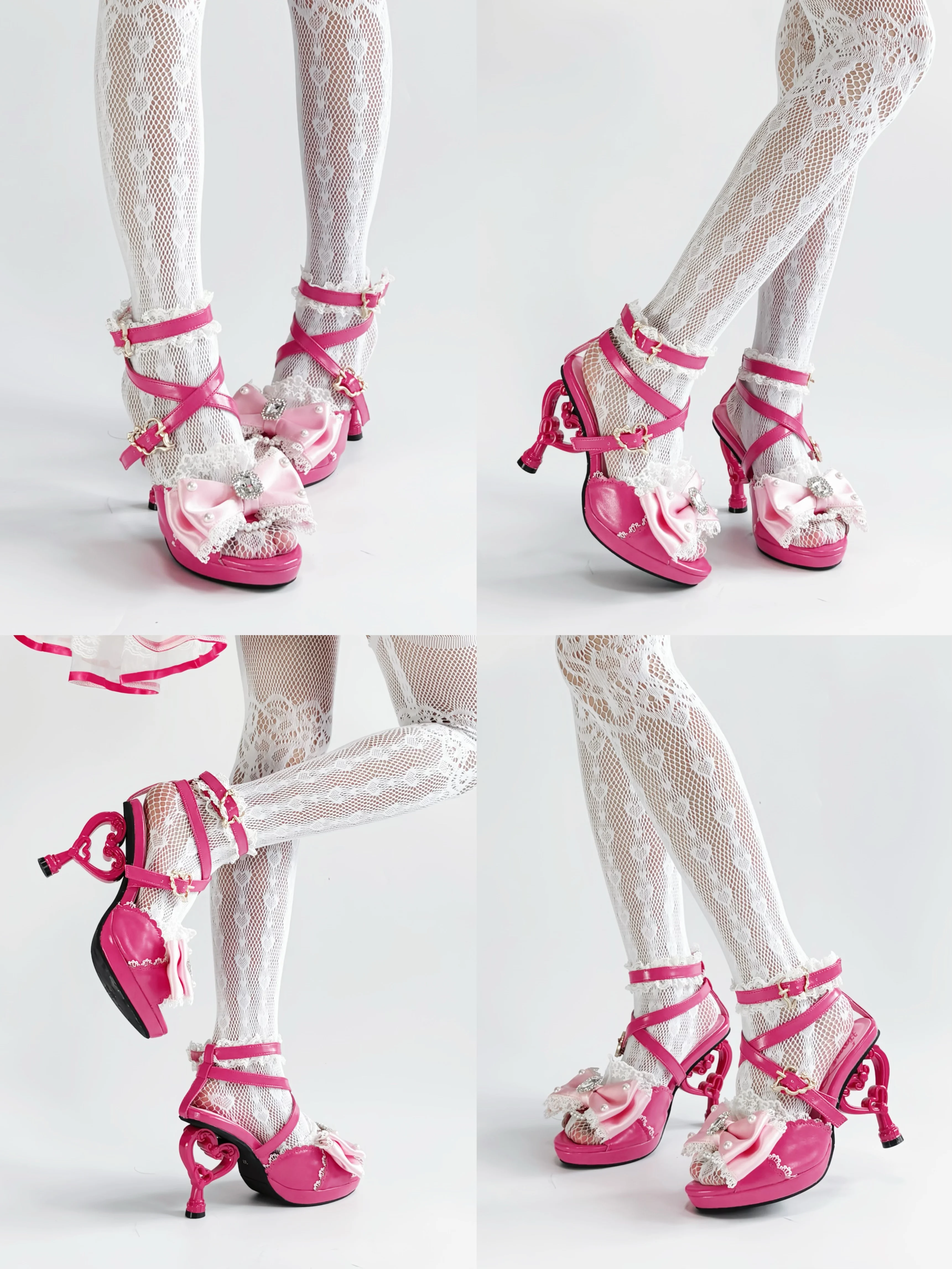 Original Sweet Wedding Love Heel High Heels Summer New Woman's Sweet Cute Bow Fish Mouth Sandals Japanese Princess Lo High Heels