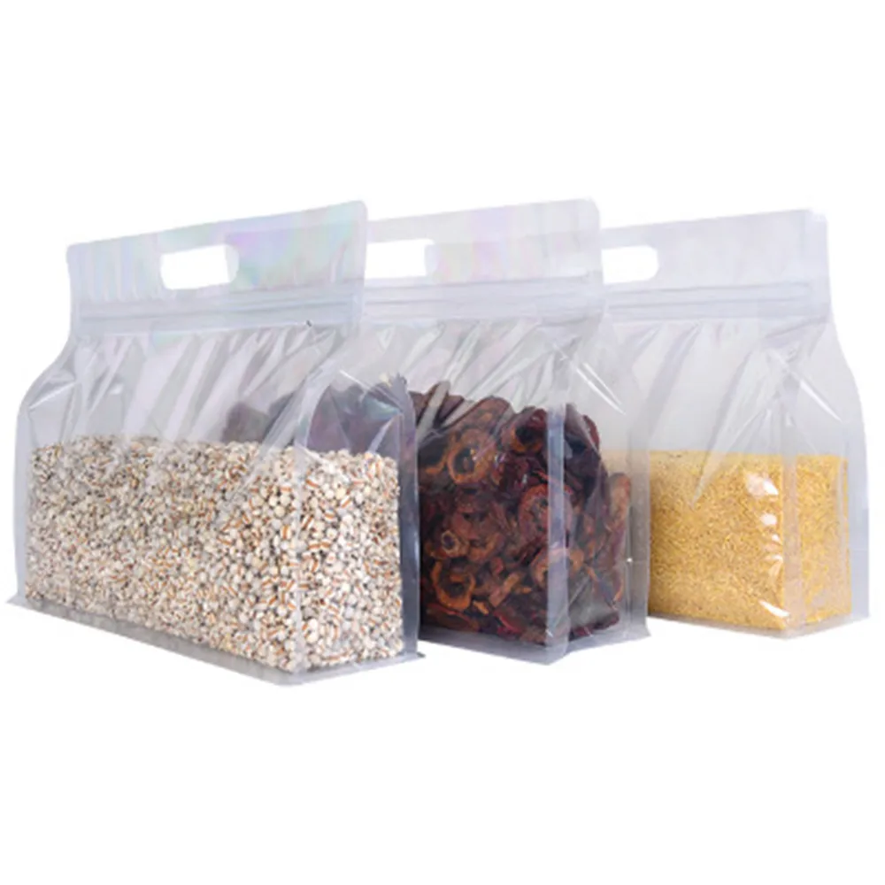 50Pcs Clear Plastic Wide Zipper Bag Doypack Stand Up Side Gusset Resealable Zip Lock Pouches Food Packaging Bag Sugar Tea