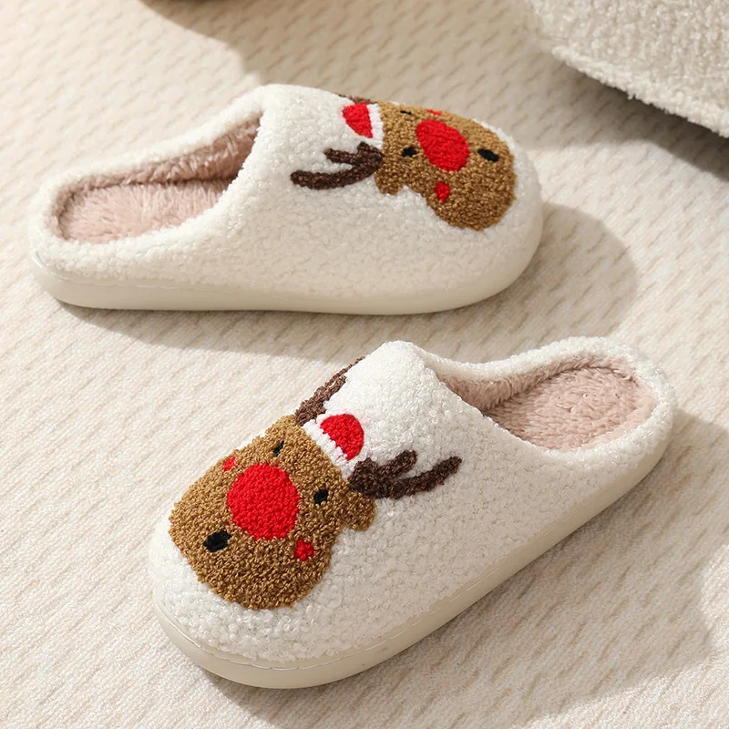 2024 fall and winter Christmas deer cotton slippers men and women home couple indoor cartoon elk warm slippers winter female