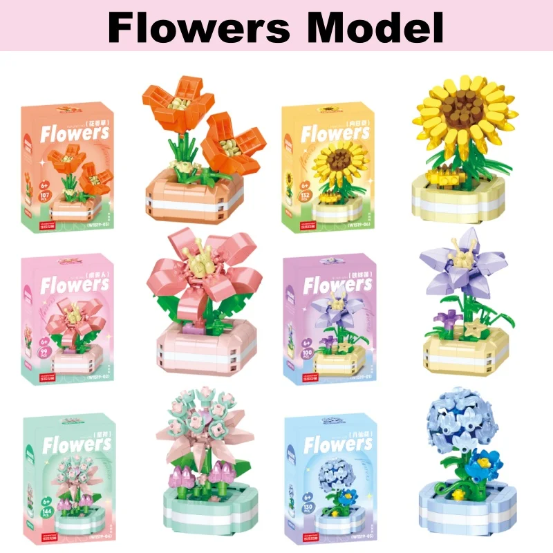 Sunflower Hydrangea Potted Plant Building Blocks DIY Micro Flower Bouquet Building Blocks Desktop Decor Puzzle Toy