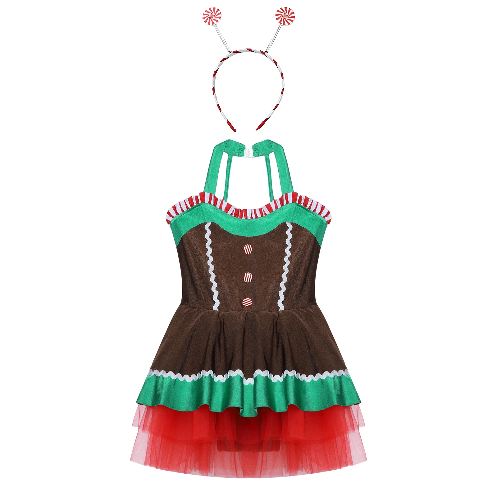 أطفال بنات عيد الميلاد حلوى قصب الزنجبيل رجل زي بلا أكمام مفتوحة الظهر يوتار توتو فستان ارتداءها مع هيرباند الشعر هوب #3