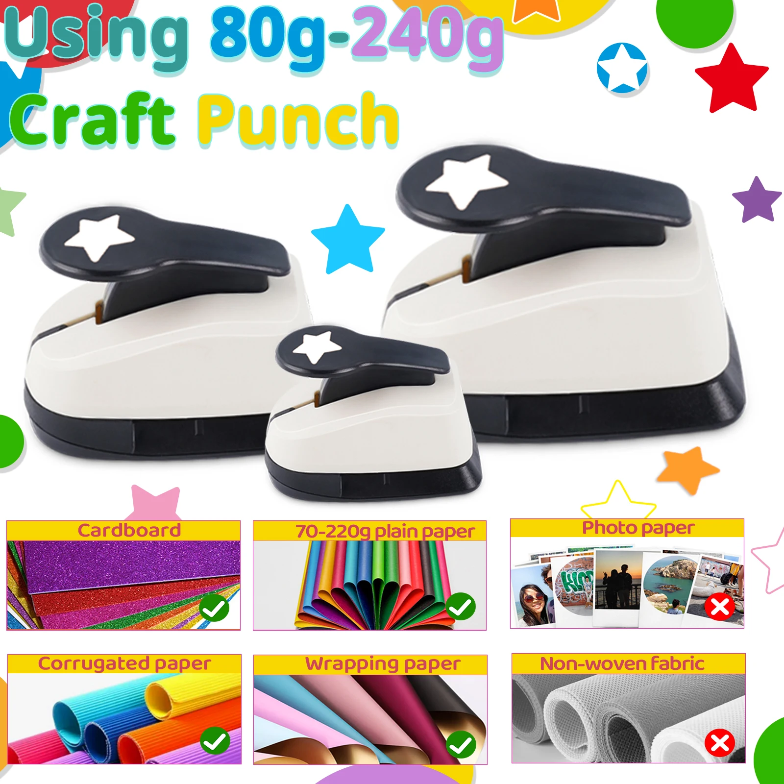 3pcs Star Paper cutter tool for crafts Hole Punchers 2 inch 50mm 1 in 25mm 16mm 9mm Star Christmas Shapes for crafting scrapbook