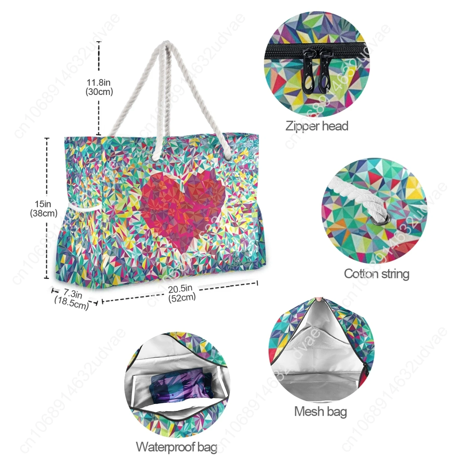 New Nylon Shoulder Bag For Female Tote Handbag Summer Beach Bag Female Colorful Hearts Print Casual Tote Lady Shopping Bag