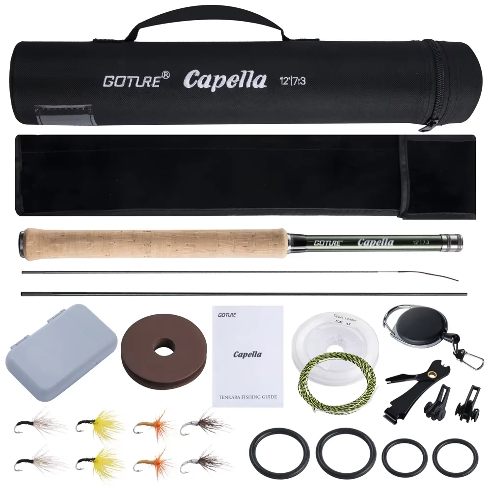 Goture Tenkara Fly Fishing Rod Combo 12FT Classical  Super Light Portable IM8 Carbon Fiber Trout Rod With Flies Line Lures Set