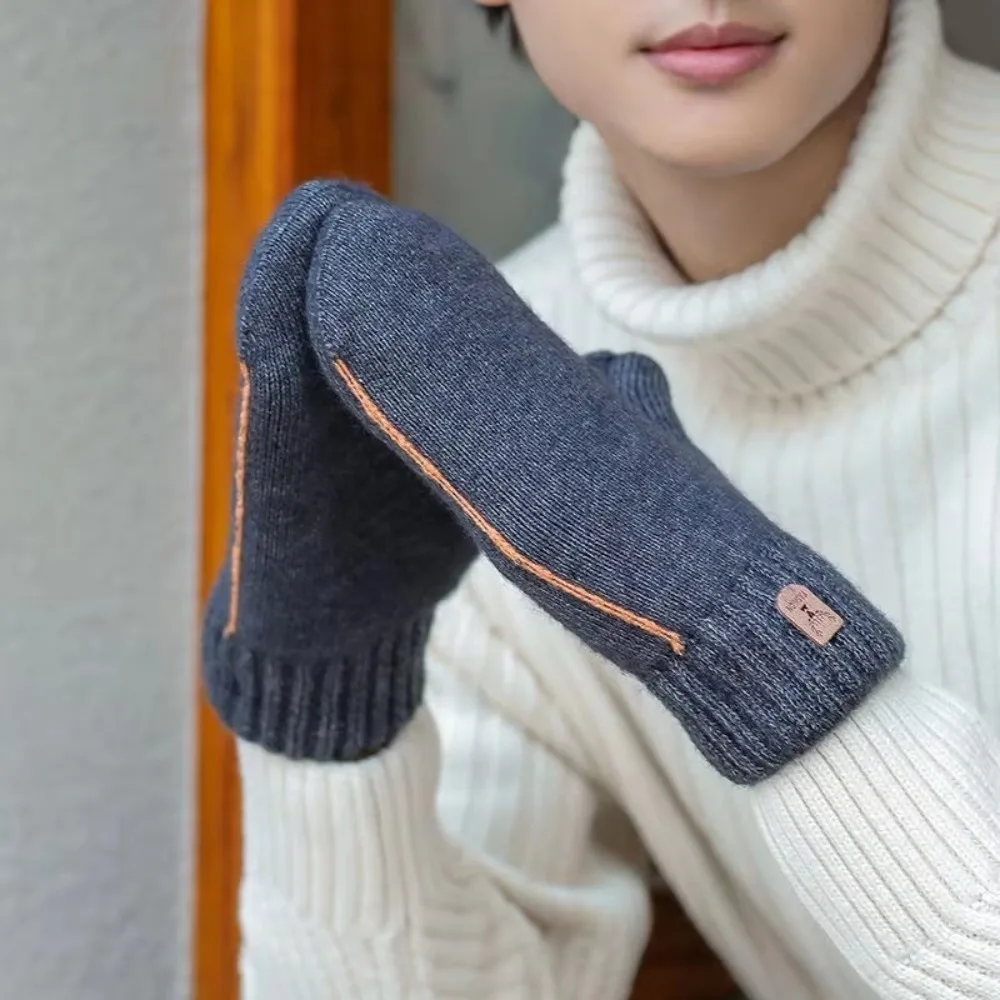 High Quality Knitted Men's Gloves Velvet Double-layer Finger Mittens Thickened Winter Gloves Men