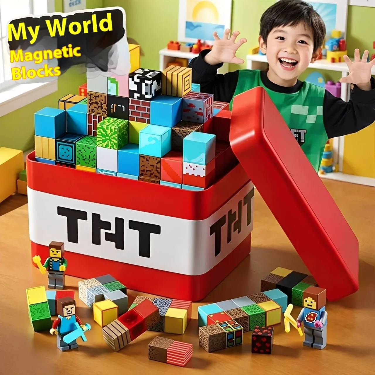 مجموعة صندوق تخزين مكعبات البناء المغناطيسية - بناء جذعي الطوب DIY ألعاب تعليمية لهدايا أعياد ميلاد الأطفال