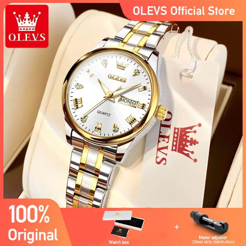 

OLEVS 5563, женские часы, оригинальные роскошные водонепроницаемые светящиеся кварцевые наручные часы, циркониевая шкала, двойной календарь, женские часы