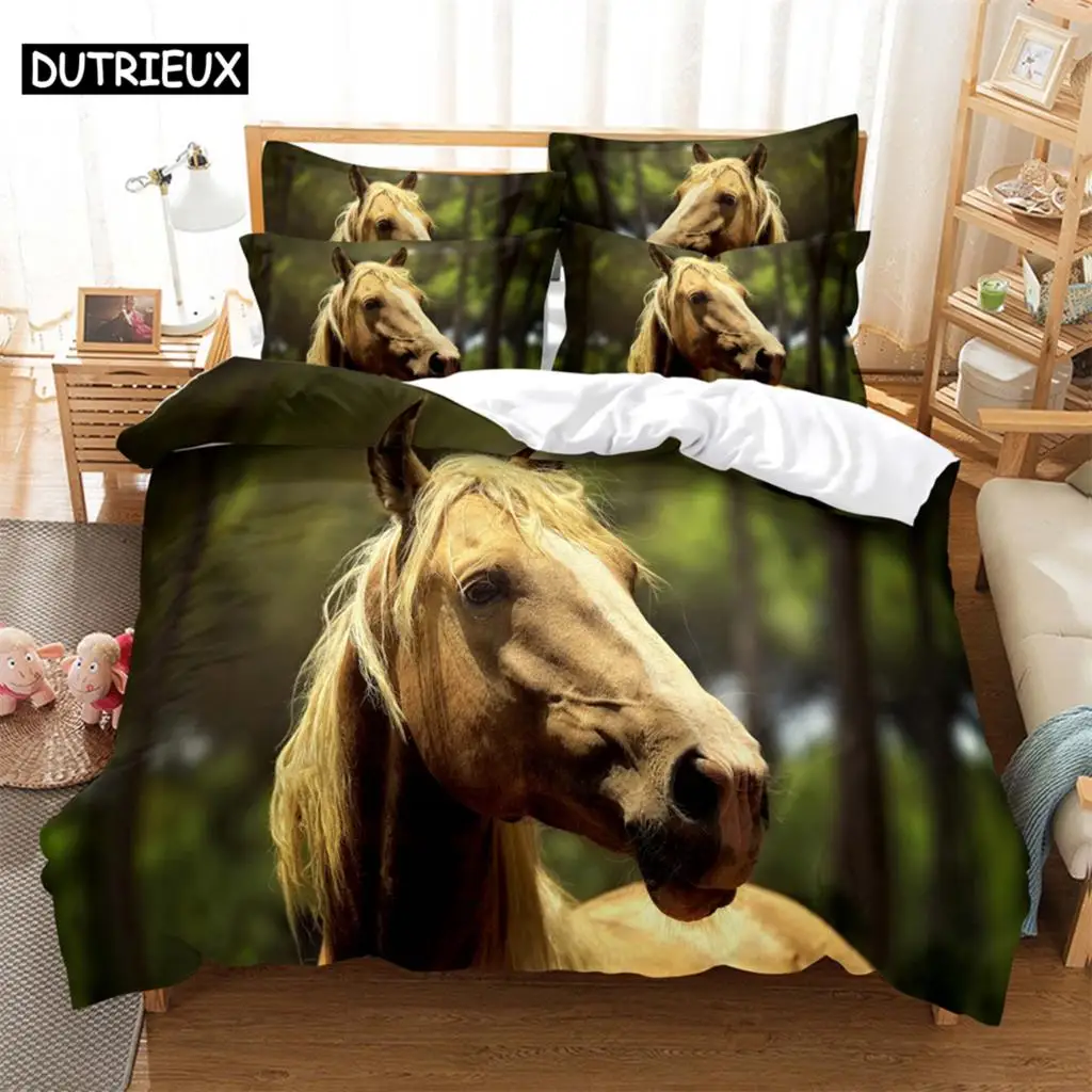 

Thinking horse Bedding 3-piece Digital Printing Cartoon Plain Weave Craft For North America And Europe Bedding Set Queen