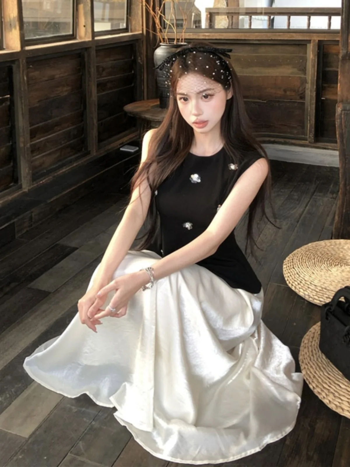 

Elegant Two-Piece Set Beautiful Vest Top Half-Skirt Summer Fashionable Women's Comfortable Cotton round Neck Sleeveless Vest