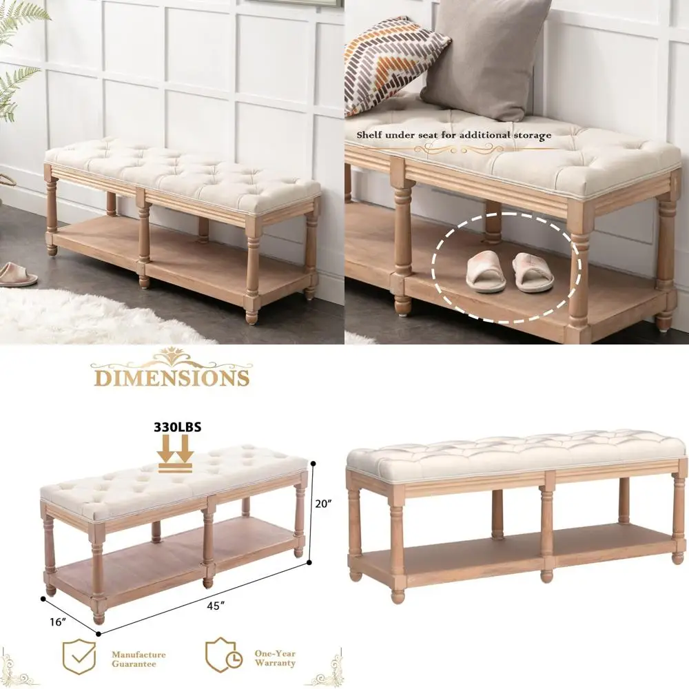 

Vintage French Style Upholstered Entryway Bench with Shoe Storage, 45 Extra-Long Vintage Bedroom Dining Benches