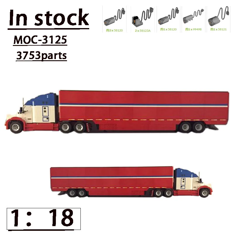 

Half Truck MOC-3125&MOC-4185 Red Refrigerated Semi Truck Trailer 1:18 Assembled Splicing Buildingblockmodel Kids Birthdaytoygift