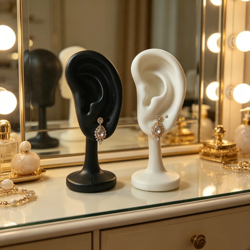 Silicone Human Ear Model With Stand Earring Display Holder Jewelry Shooting Props Fake Ear Mannequin For Piercing Stud Earrings
