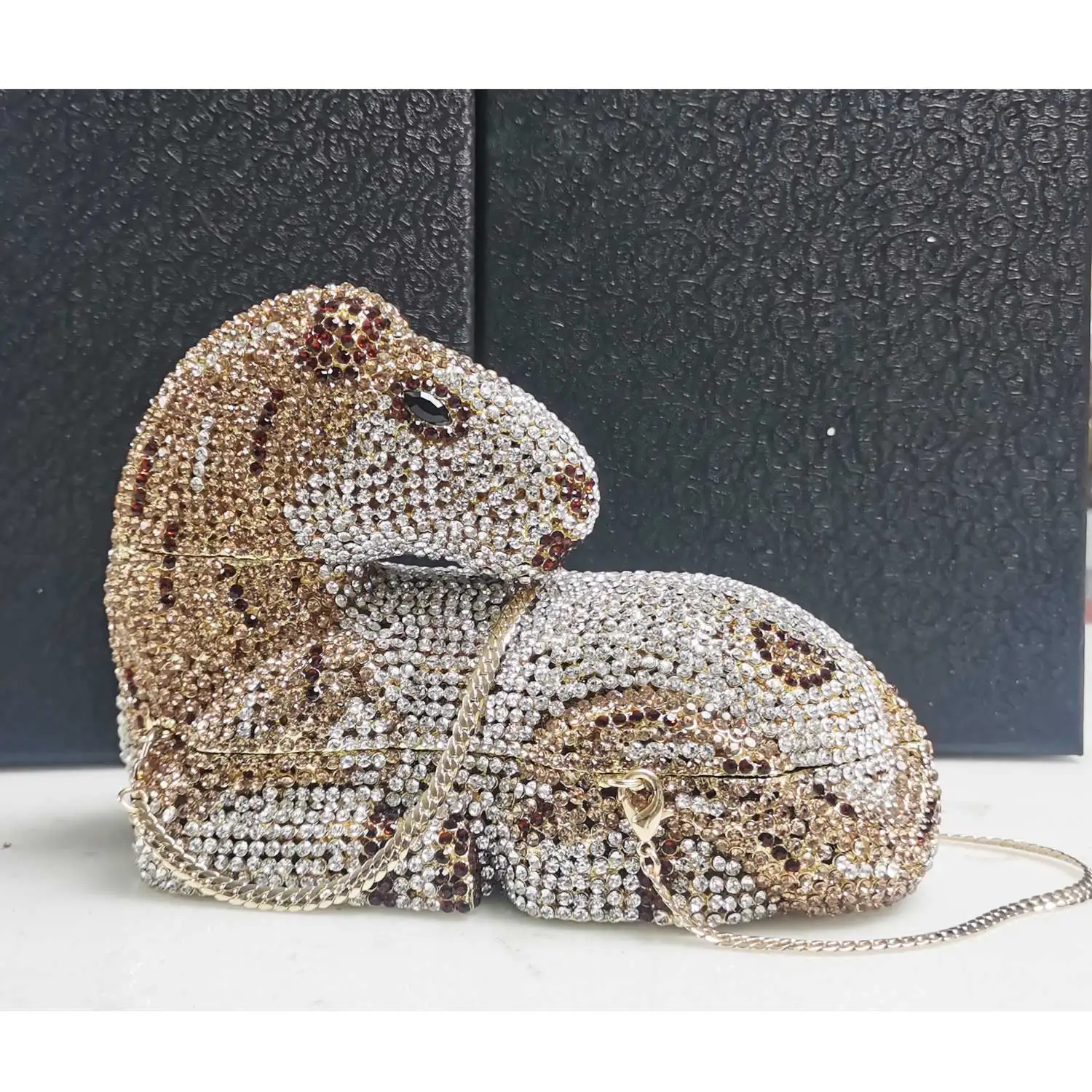 New Animal Lovely Sheep Clutch Bags Novelty Diamante Crystal Wedding Bridal Bag for Women Purse Handbags Chain Evening Bag sm277