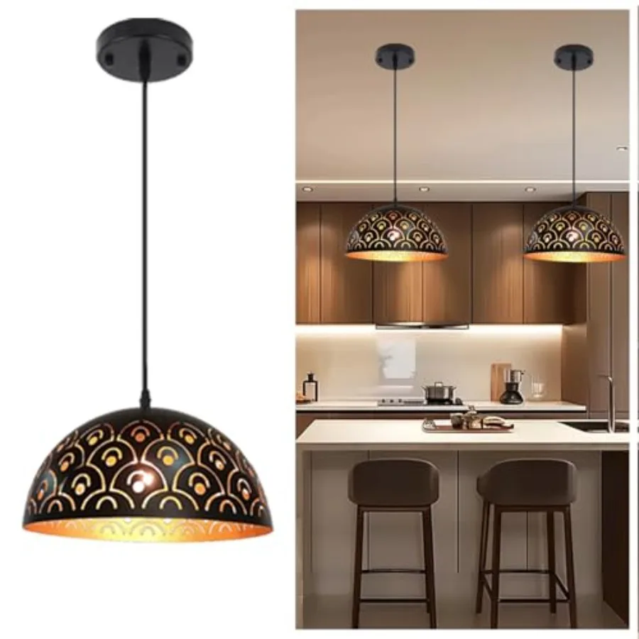 

Kitchen Pendant Lights Over Island Vintage Black and Gold Dome Pendant Lighting Fixtures Farmhouse Hanging Ceiling Lamp Retro I