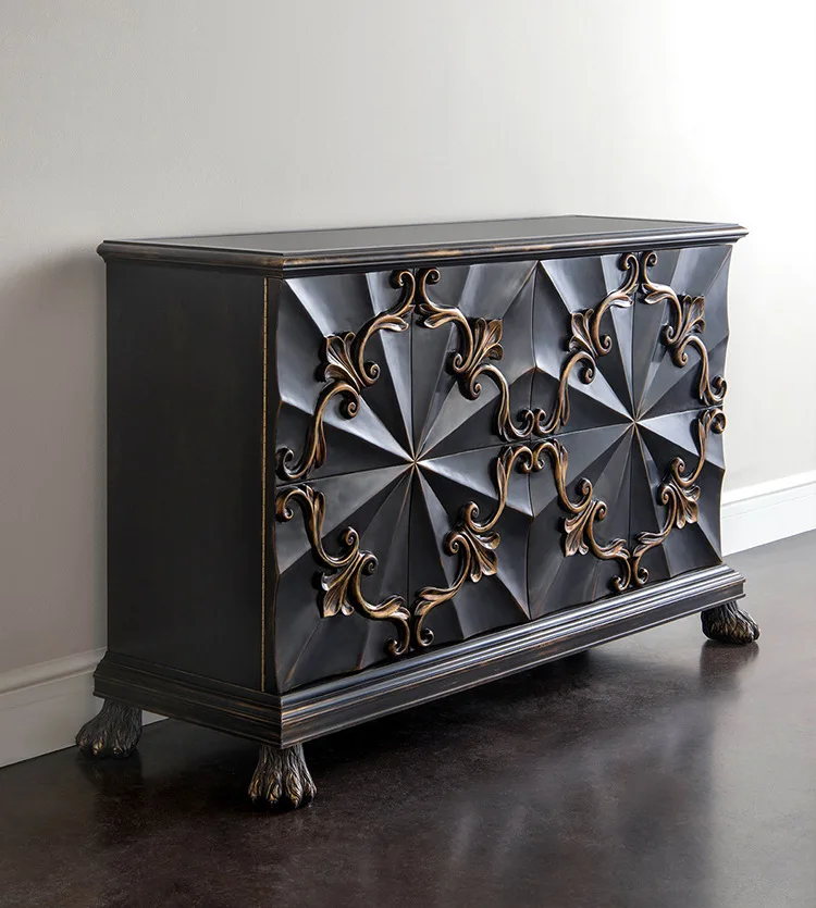 American solid wood retro engraved old porch cabinet shoe cabinet locker