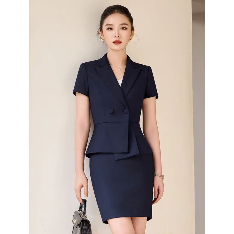 

Women's summer short-sleeve business suit two-piece set, elegant and sophisticated, goddess-style business style skirt suit work