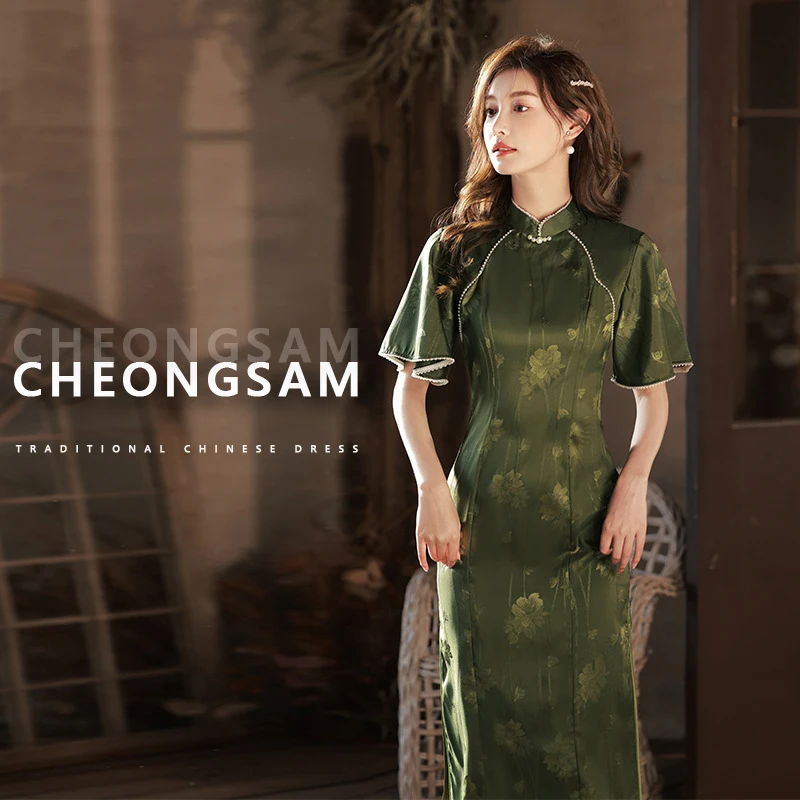 Cheongsam Women Chinese Qipao Shanghai Dress Elegant Traditional Oriental Dress Young Fashion Mandarin Clothing Spring Summer