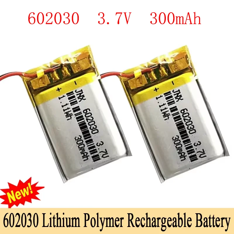 

Polymer Li-ion Rechargeable Battery 602030 3.7V 300mAh Suitable for Electric Toys MP3 MP4 GPS LED Light Bluetooth Speaker