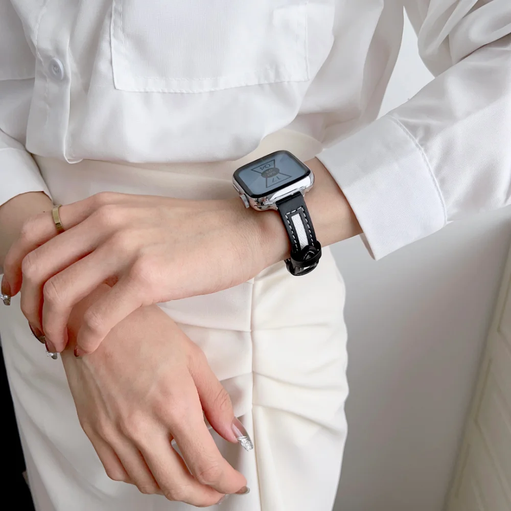 Leather Strap for Apple Watch 44mm 40mm 45mm 41mm 42mm 38mm Belt Bracelet Correa for iWatch Series 7 6 5 4 3 2 SE 8 Ultra 49mm