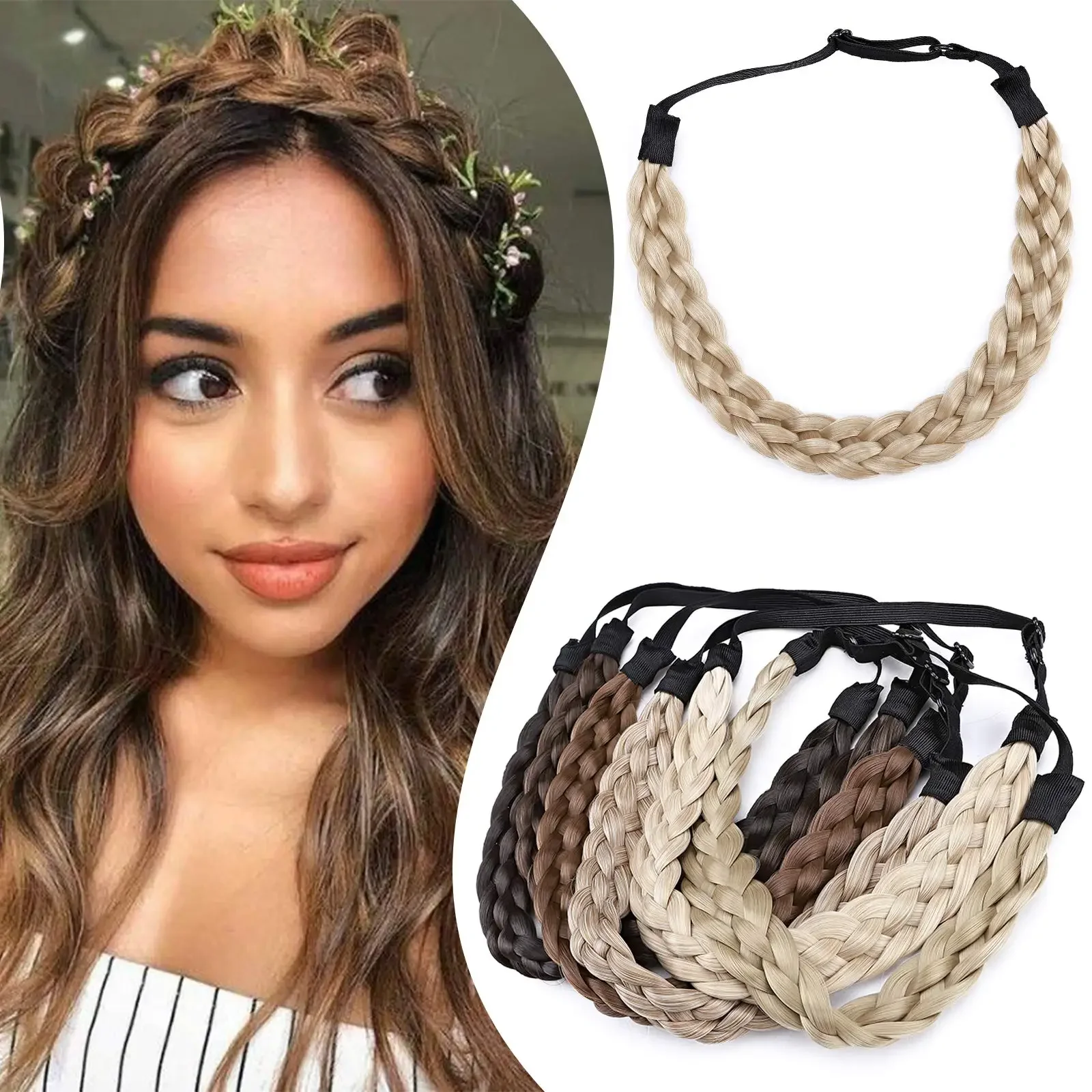 Moda syntetyczny pleciony pałąk Twist elastyczny opaskę do włosów z regulowany pasek włosy plecione akcesoria pleciony Hairpiece