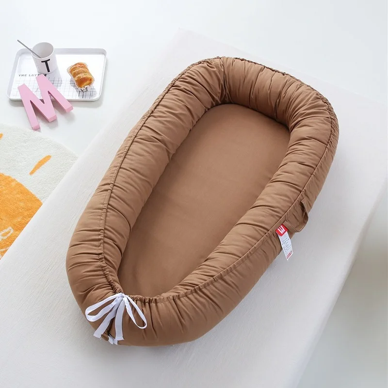 Pure Cotton Solid Color Pillowless Folding Baby Portable Crib Bed Bumper Bionic Fully Removable Travel Nest Infant Accessory