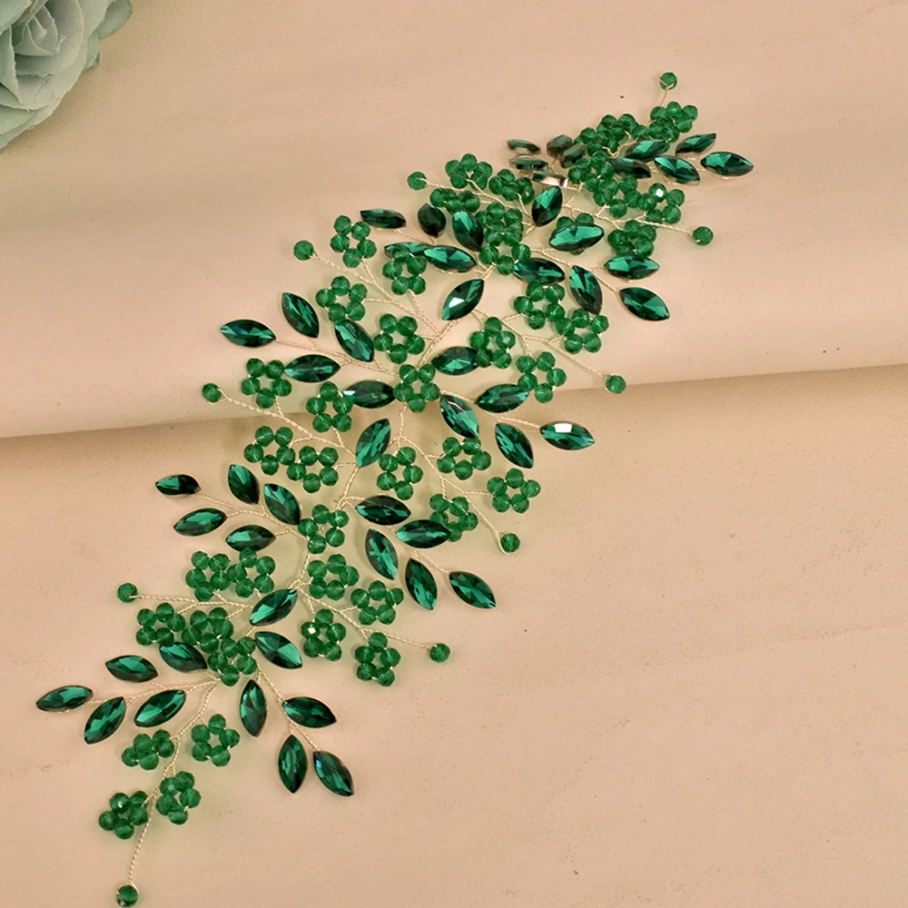 

DZ243 Green Crystal Wedding Hairband Rhinestone Party Headband Bridal Hair Accessories Jewelry for Girls Tiara Headpieces