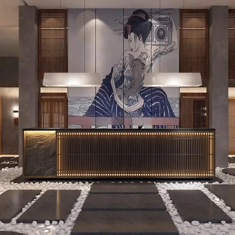 

New Chinese style front desk reception desk restaurant health center checkout page counter9344