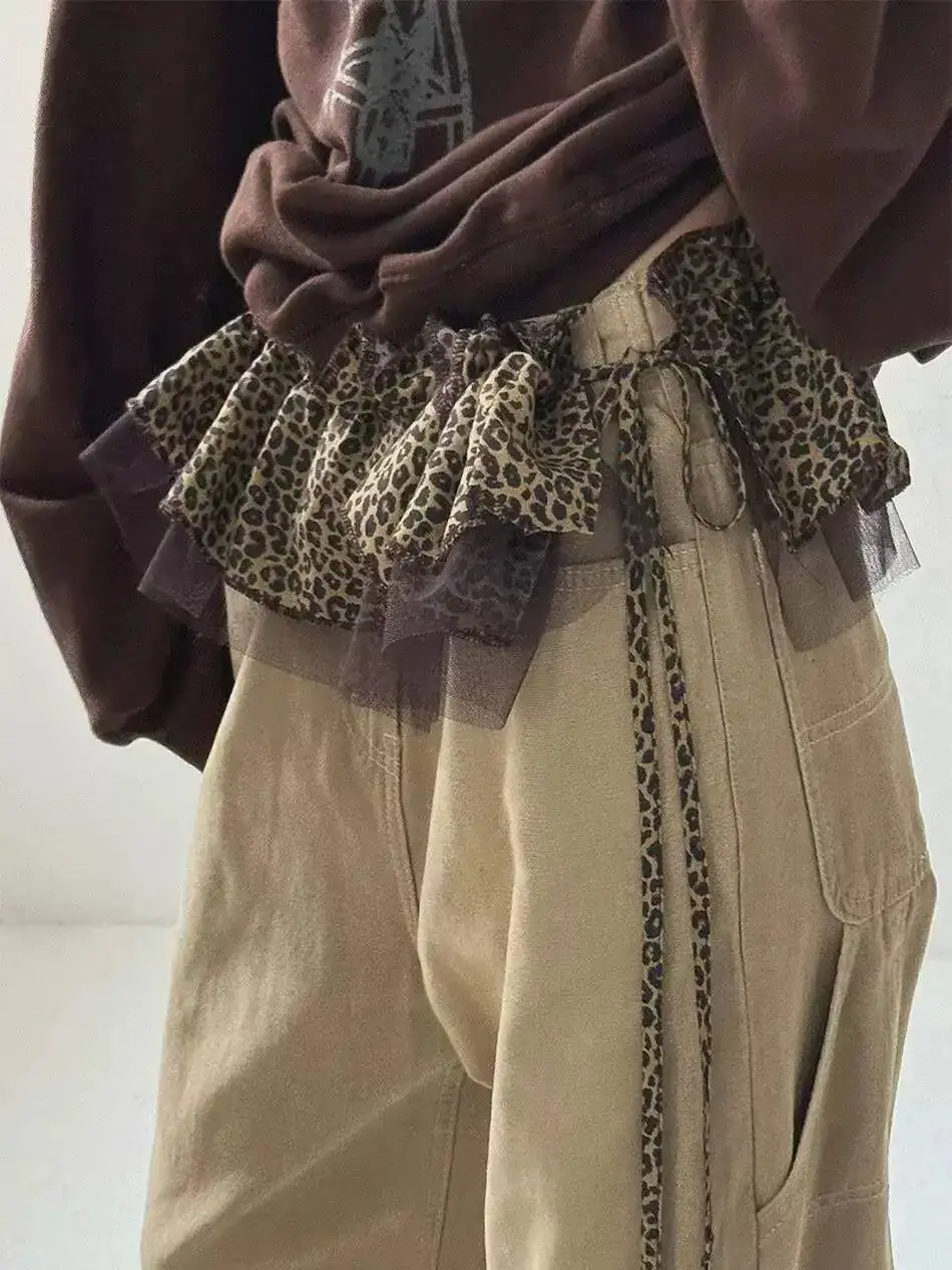 Babyoung coreia malha leopardo mujer moda babados rendas até y2k goth na moda streetwear faldas feminino puro desejo falda