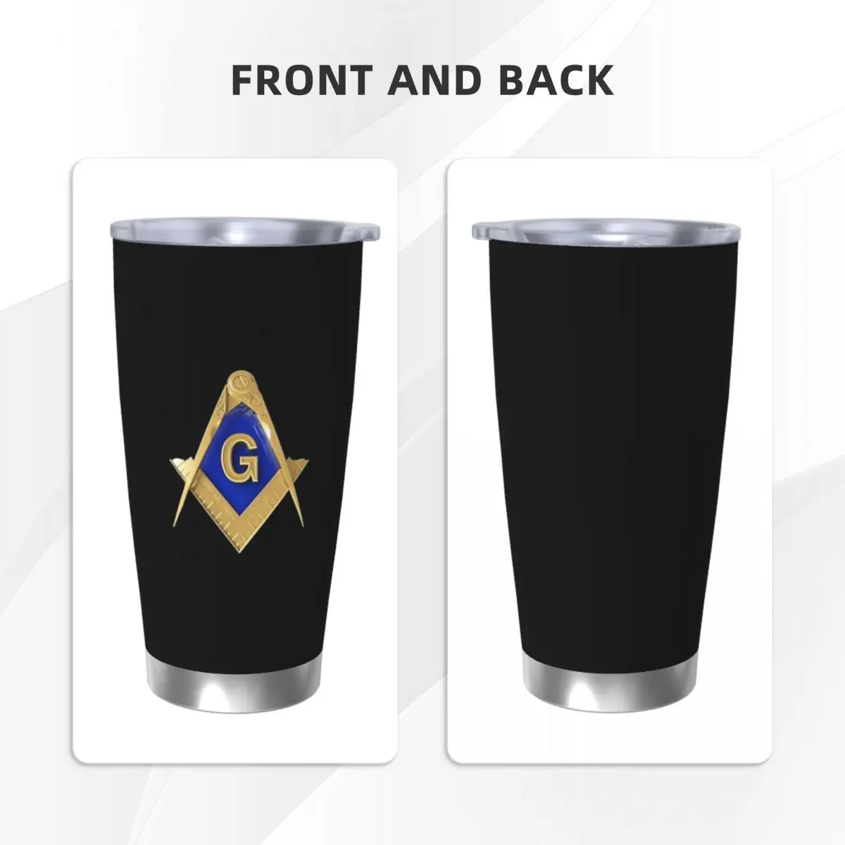 Freemason Gold Square Masonic Tumbler Vacuum Insulated Mason Thermal Cup Stainless Steel Smoothie Tea Mug Spill Proof, 20oz