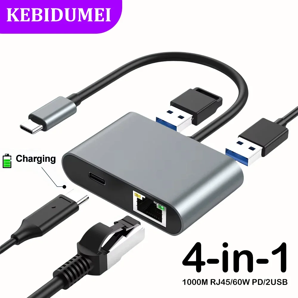 4 IN 1 USB C Docking Station Type C to 1000Mbps RJ45/PD 60W/USB Adapter TYPE-C Converter USB C HUB for PC Laptop Macbook Pro