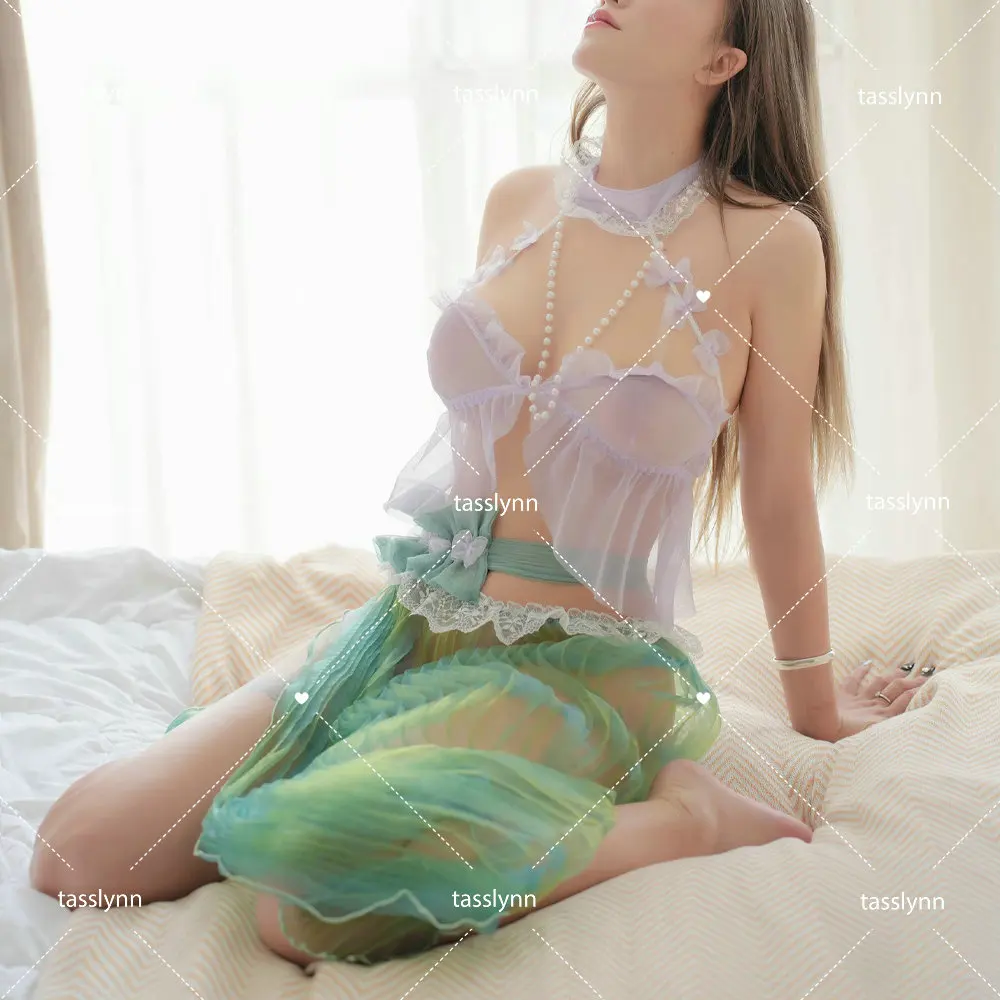 

Illusory Color Sexy Mermaid Cosplay Set Illusory Color Pearl Chain The Mermaid Princess Cosplay Costume Women