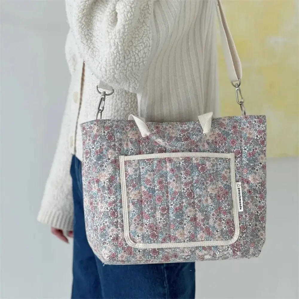 Portable Floral Printing Mummy Baby Bag Multifunctional Cotton Crossbody Bag Large Capacity Handbag Storage Bag Mother