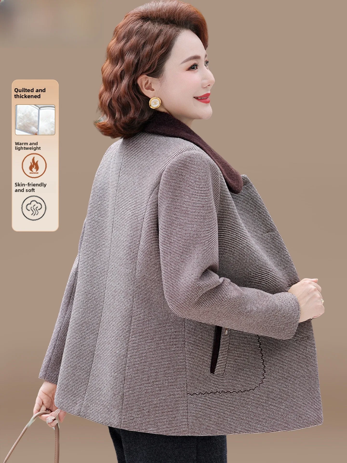 

Утепленное шерстяное пальто для женщин среднего возраста: зимняя модная верхняя одежда, женская куртка с наполнителем из полиэфирного волокна и хлопка