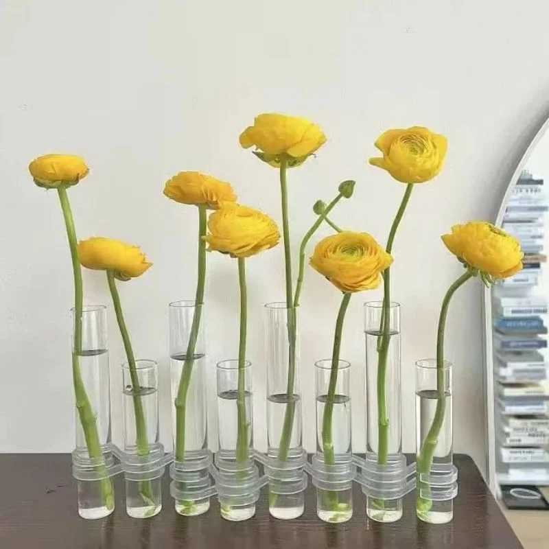 Hinged Flower Glass Vase Clear Living Room Office Dining Table Floral Decor Test Tubes Flower Pot Floral Hydroponic Container