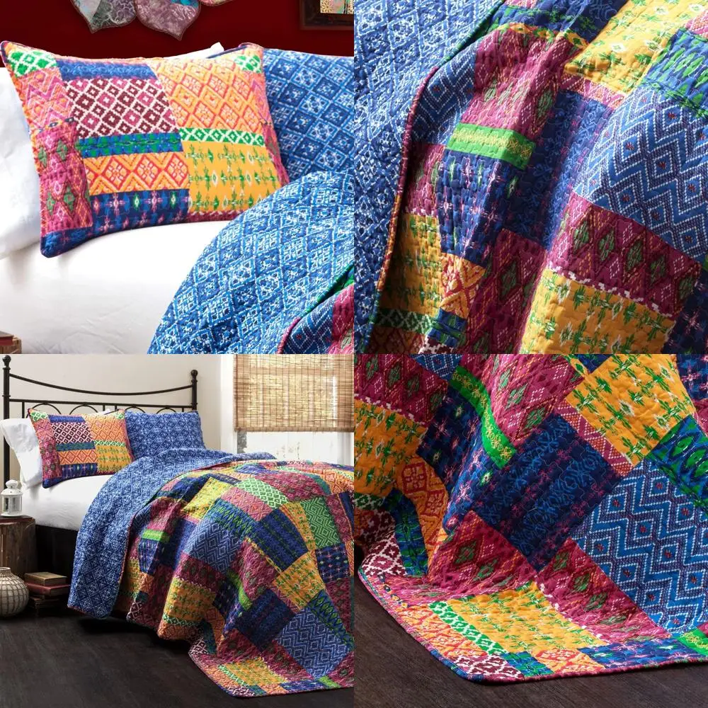 

Двустороннее хлопковое одеяло Misha Queen Size, комплект из трех предметов ull/Queen ofsia & Navy — комплект постельного белья Queen — цветное лоскутное одеяло — Boh