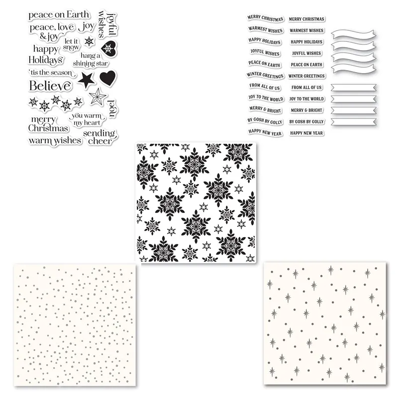 Christmas Snowflake Cutting Die Clear Stamps Snow Flurries Stencils for New Arrivals 2023 Scrapbooking Frame Card Craft Supplies