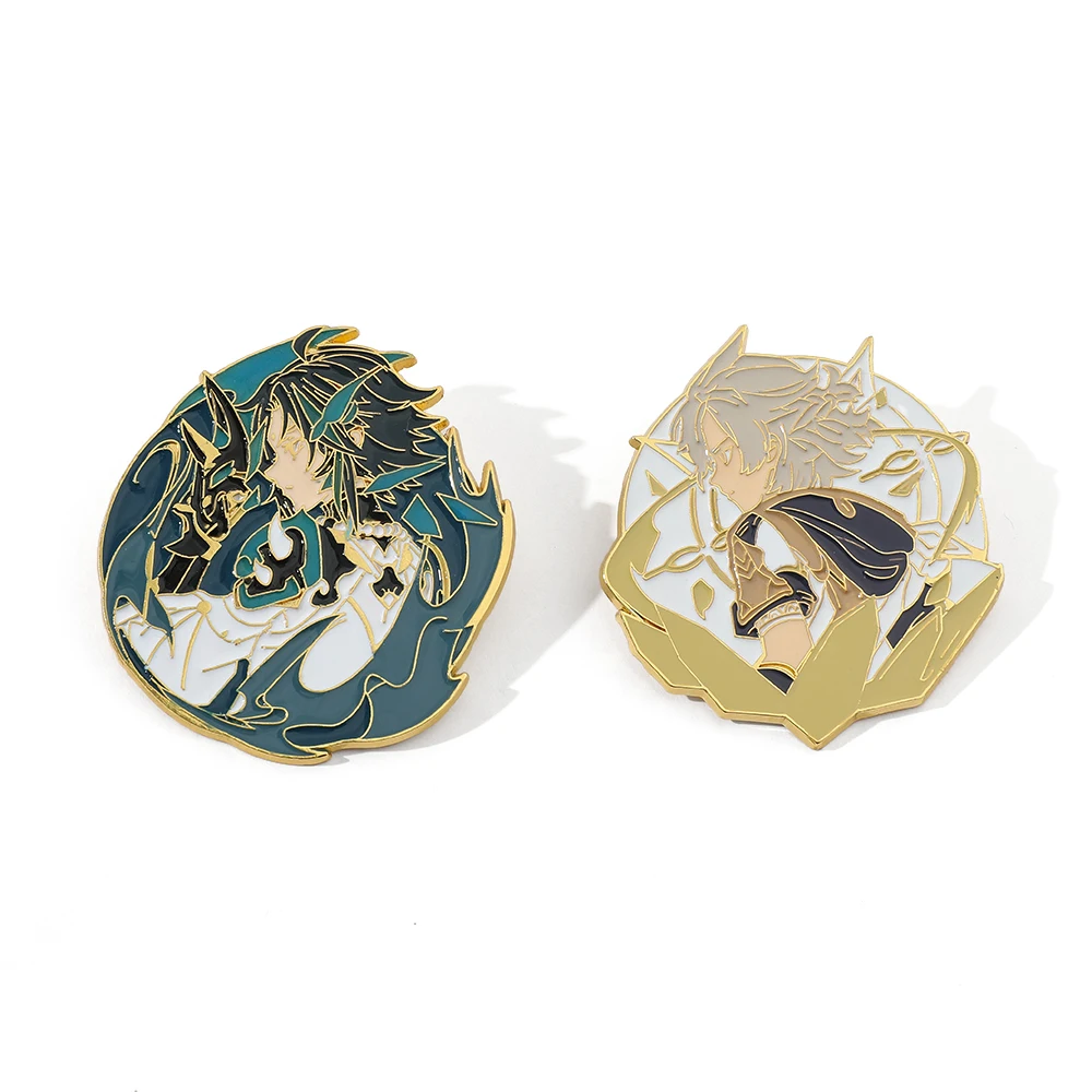 Game Genshin Impact Brooch Cosplay Albedo Xiao Luminous Badge Metal Brooch Cute Figure Clothing Backpack Pin Accessories Gifts