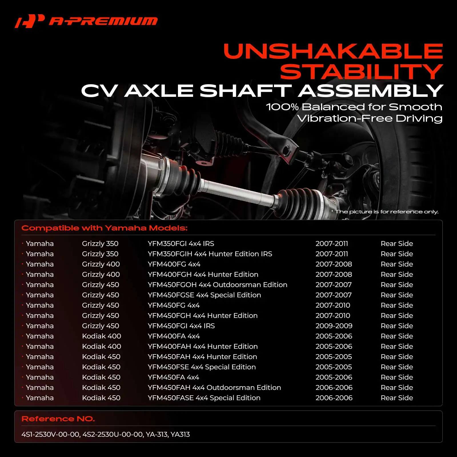 A-Premium Rear CV Axle Assembly for Yamaha Kodiak 400 Kodiak 450 2005-2006 Grizzly 350 2007-2011 Grizzly 400 2007 2008
