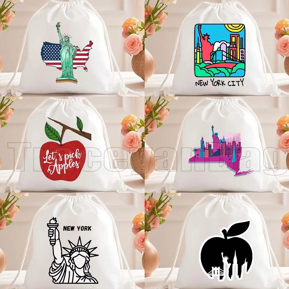 

Сумка-мешок на шнурке с изображением Статуи Свободы в Нью-Йорке, подарочный штамп с символикой Нью-Йорка, алфавит Сан-Франциско, спортивный рюкзак для футбола