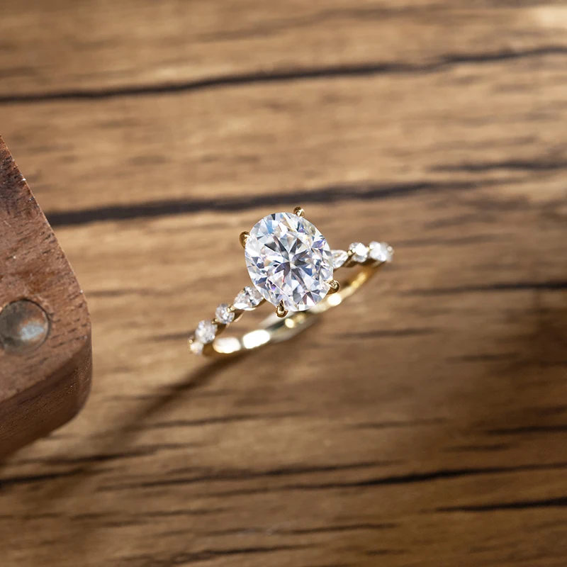 Elegant Oval Shaped 1ct 2ct 3ct Moissanite Ring 925 Sterling Silver for Woman Gold Plated Half Eternity Rings with Certificate