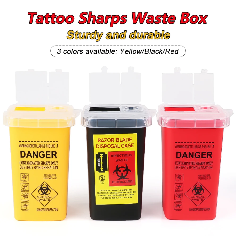 3 Colors Sharps Container Medical Needles Bin Biohazard Tattoo Piercing Needles Disposal Collect Box Tattoo Artist Waste Box