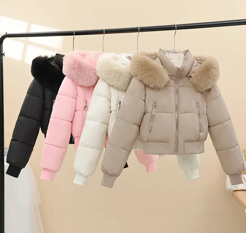 

New Autumn and Winter Keep Warm Jacket with Fur Hat Thick Cotton Coat Cotton Coat Parker Short Coat Trend British Style