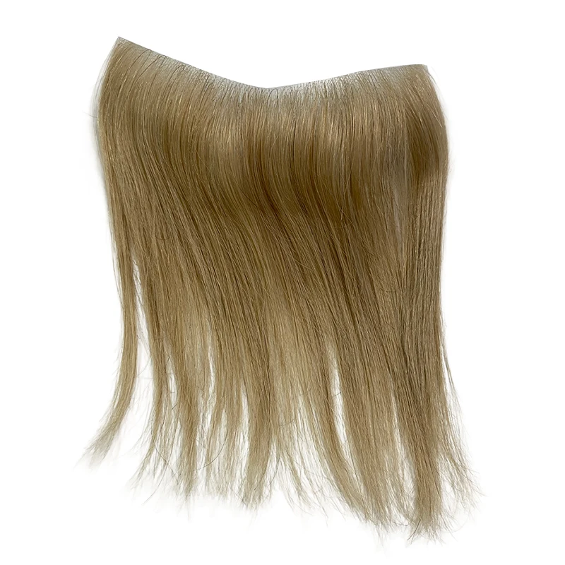 Blonde Color 0.06-0.08mm V Style Front Hairline Men Toupee SKIN PU 100% Human Hair Men Capillary Prosthesis Hairpiece System 6\