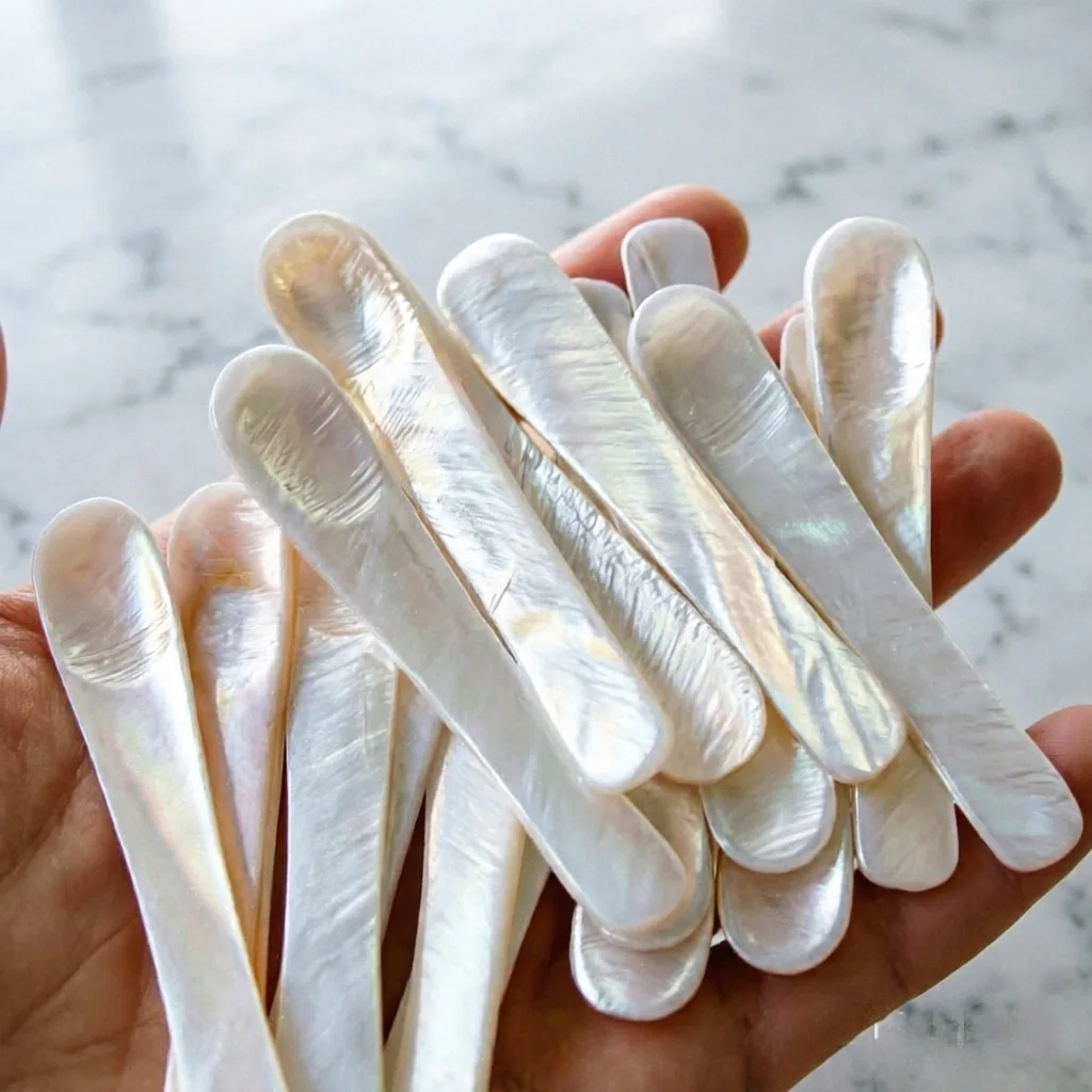 6cm Natural Mother of Pearl Shell Mini Spoon, Dessert Spoon, Kitchen Seasoning Spoon, Ice Cream Scoop, Cosmetic Cream & Mask Spo
